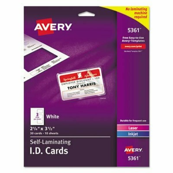 Avery Dennison Avery, Laminated Laser/inkjet Id Cards, 2 1/4 X 3 1/2, White, 30/box 5361